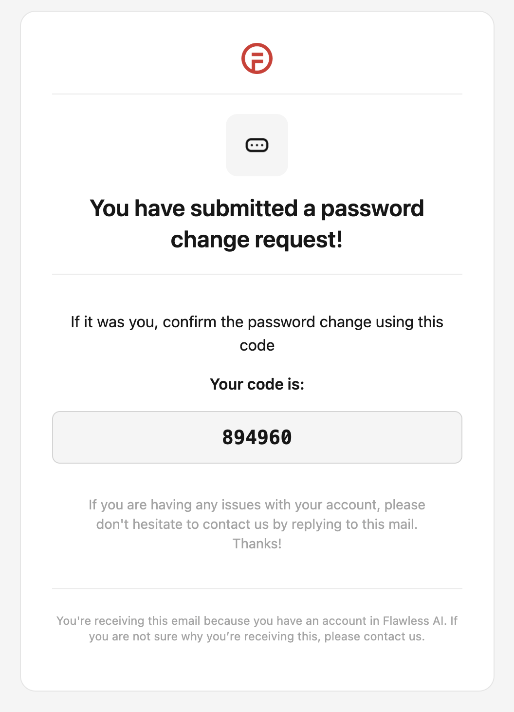 3 Password change request email with code