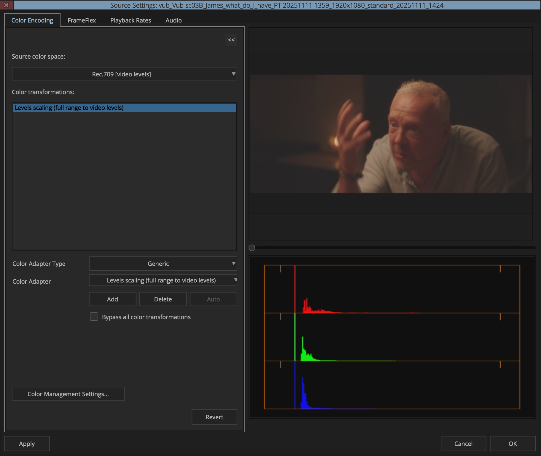 Avid example level scaling full range to video level applied