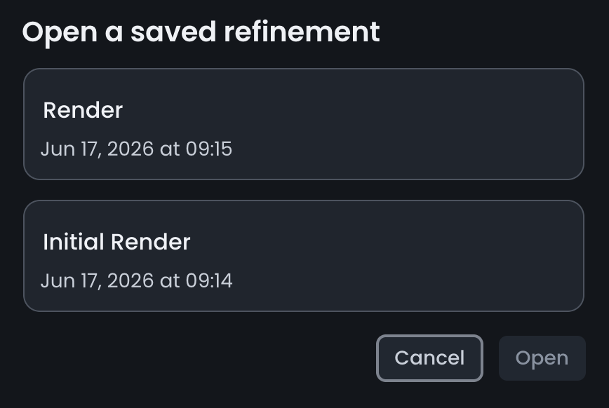 Open a Saved Refinement New UI